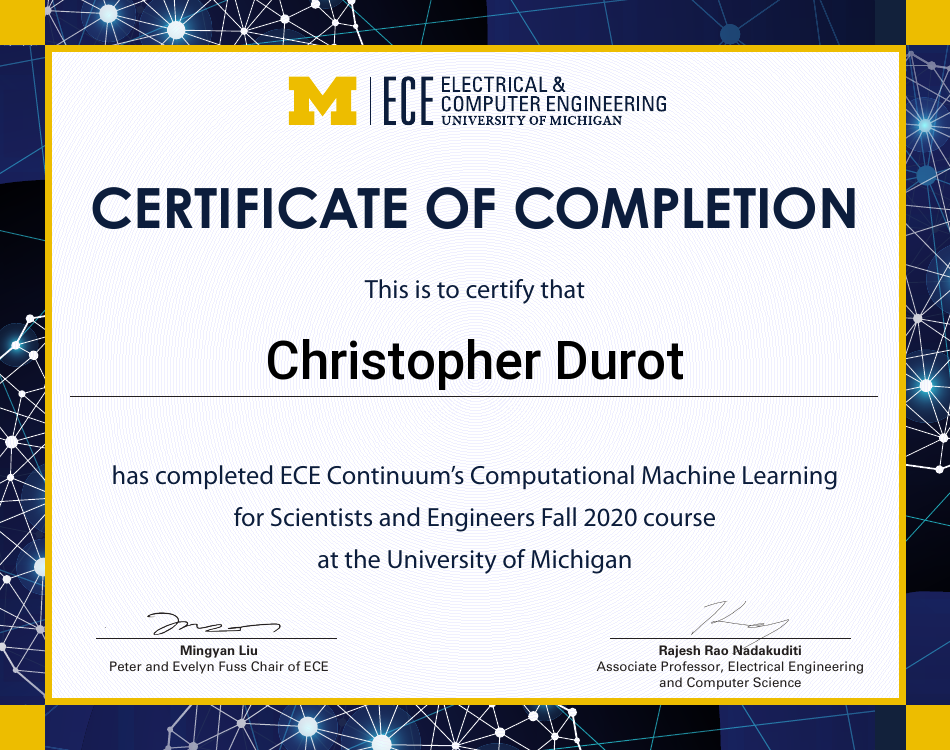 Certificate of completion for Christopher Durot
