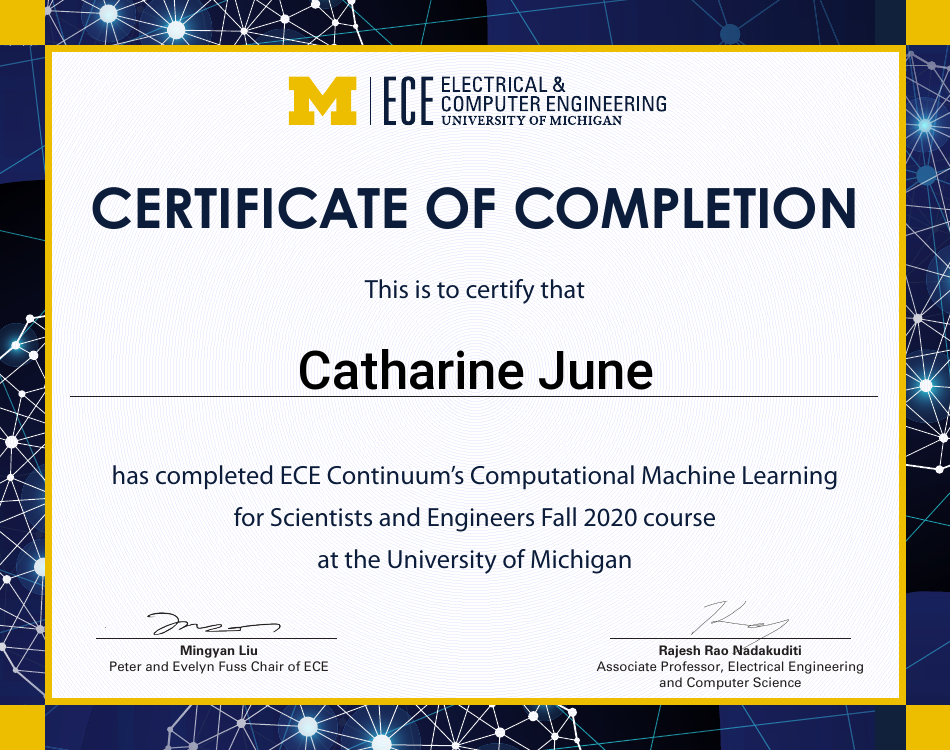 Certificate of completion for Catharine June