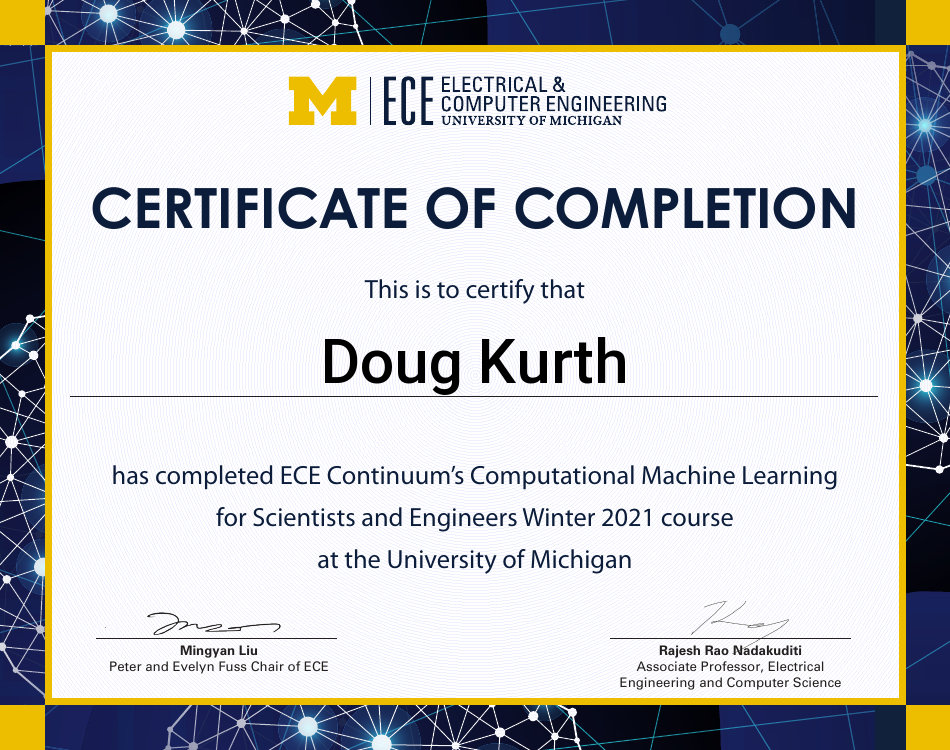 Certificate of completion for Doug Kurth