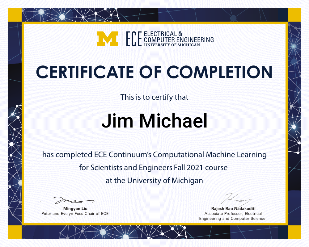 Certificate of completion for Jim Michael