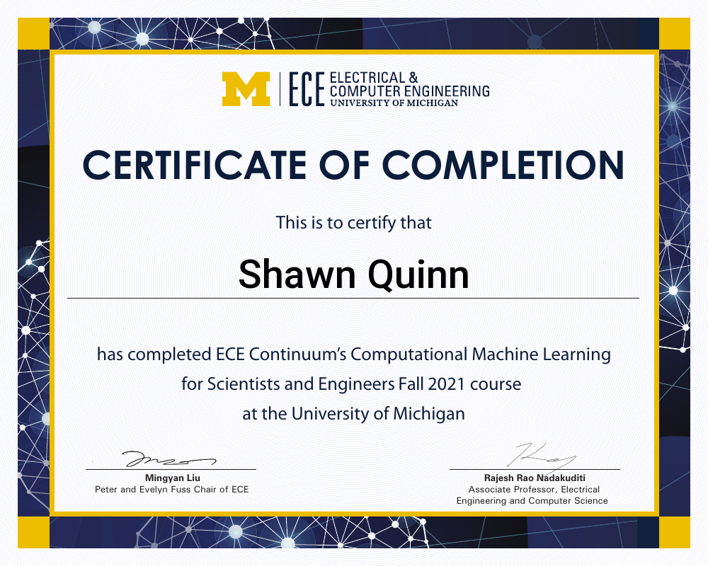 Certificate of completion for Shawn Quinn